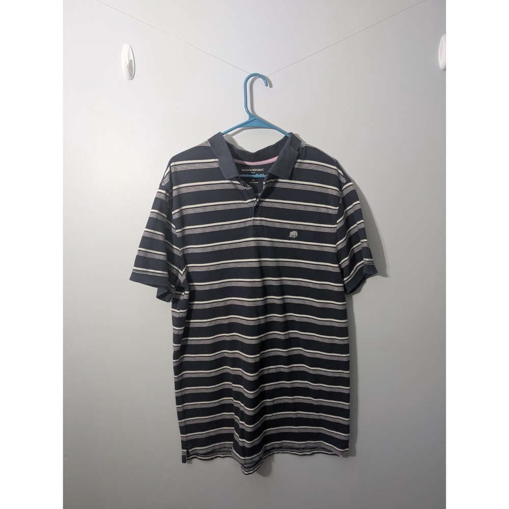 Z2 Banana Republic Polo Shirt Men's XL Stripped Blue/white